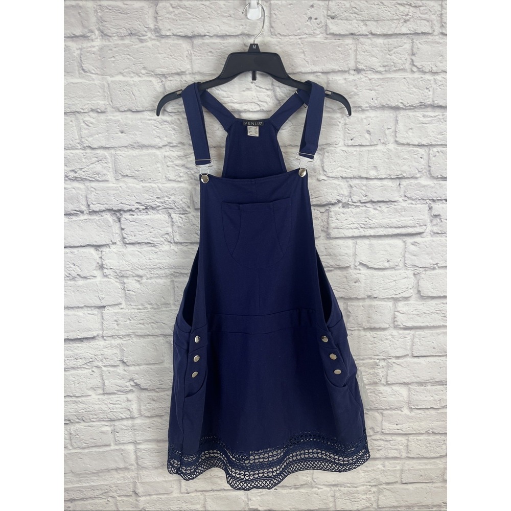 Sold Coastal Feminine Cottagecore Navy Lace Accent Overall Jumper Dress 2X